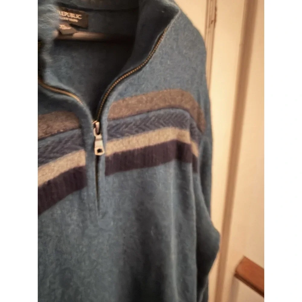 Banana Republic Men's Blue Striped Italian Wool Blend 1/4 Zip Sweater Size XL